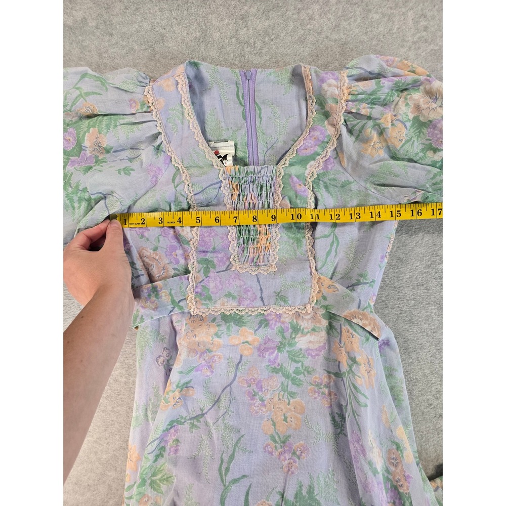 Jody of California Dress Womens XS Purple Vintage 70s Floral Prairie Cottagecore - Picture 15 of 16